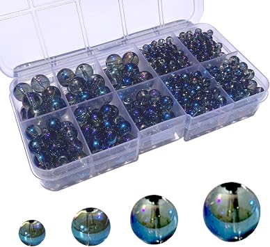 520 PCS Round Crystal Glass Beads for Jewelry MakingStarry Blue, Glass Spacer Loose Beads for Crafts Bracelets Necklaces Charms Pendants 4/6/8/10/12mm