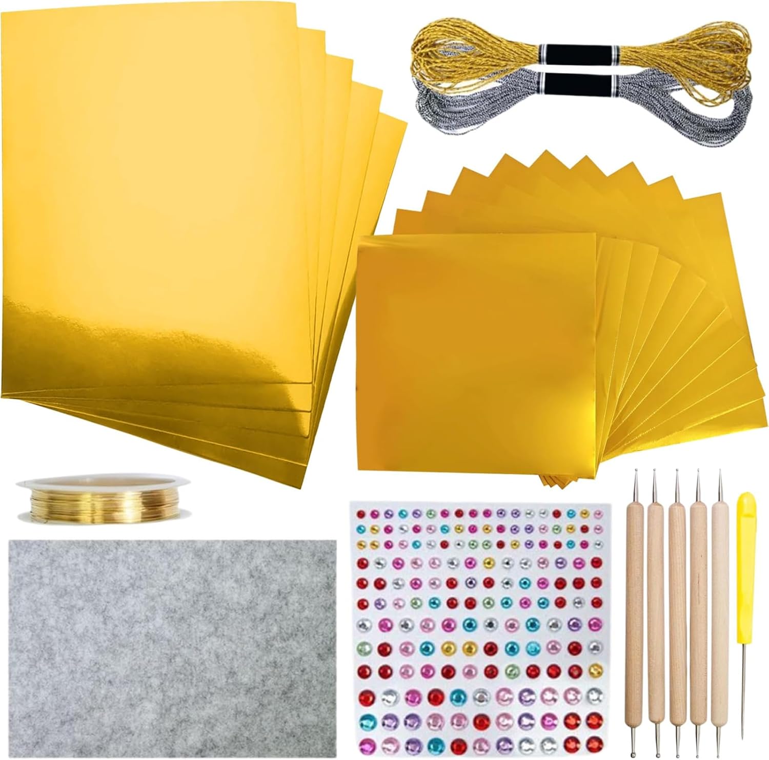 Embossing Foil - Aluminum Foil Embossing Sheets Kit, 0.08mm Aluminum Metal Crafts Making Kits for Painting, Gilding Decoration (Gold Kit)