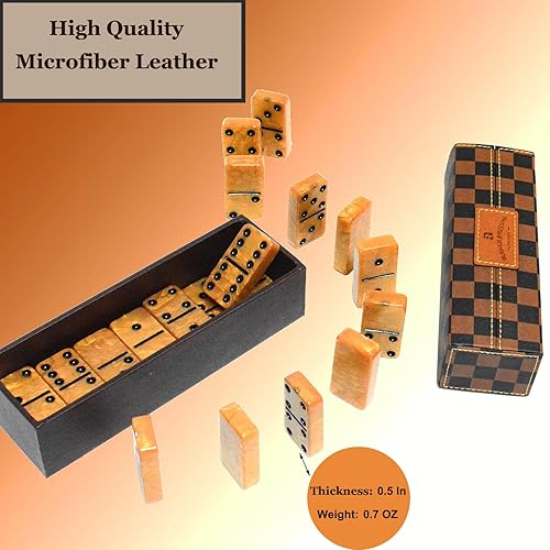 Miniatura 4 de Vovotuzzi Juego de 6 dominó dobles para adultos, 28 azulejos dorados marmoleados, juego de dominó para niños, juegos clásicos de viaje de dominó con