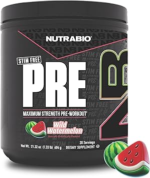 NutraBio STIM-Free PRE Workout for Men, NEW Non Stim Preworkout | Laser Focus, Extreme Pumps | Performance, Endurance | 10g Citrulline, Beta Alanine, Nitrates, Electrolytes - 20 Servings Watermelon