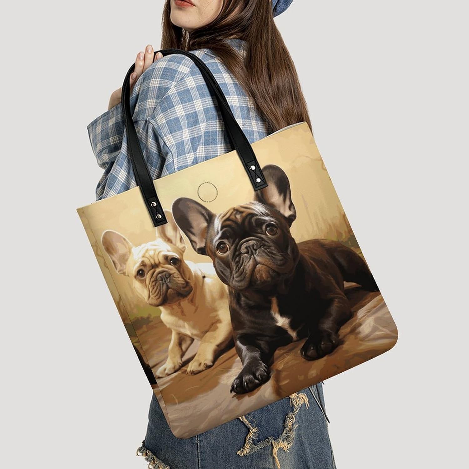 Cute French Bulldog Graphics Handbags Large Capacity, Tote Bag Stylish Slouchy, Shoulder Bags for Work Beach Travel And Shopping Grocery.