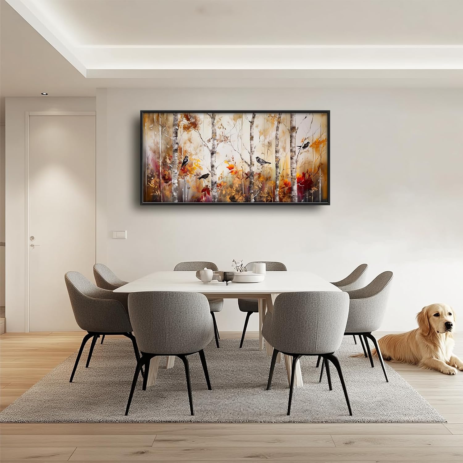 Farmhouse Birch Tree Living Room Large Wall Art Abstract Autumn Forest Birds Framed Canvas Wall Decor Rustic Fall Trees Pictures Print Painting Modern Home Artwork for Bedroom Bathroom Kitchen 30"x60"