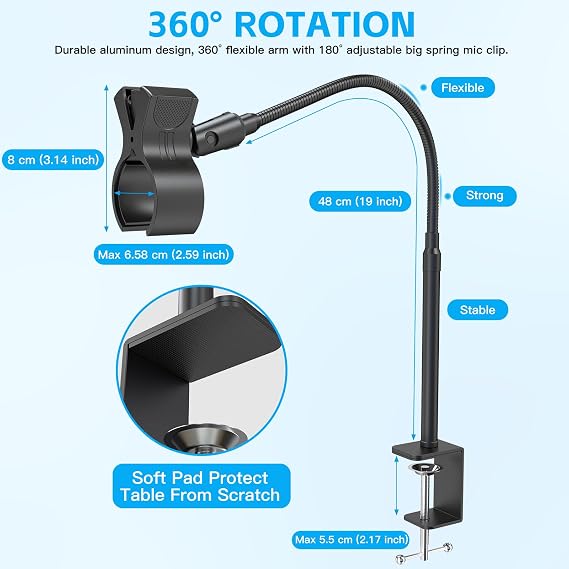 ZealSound Microphone Gooseneck Stand hy20-us and t13-us Black Bundle
