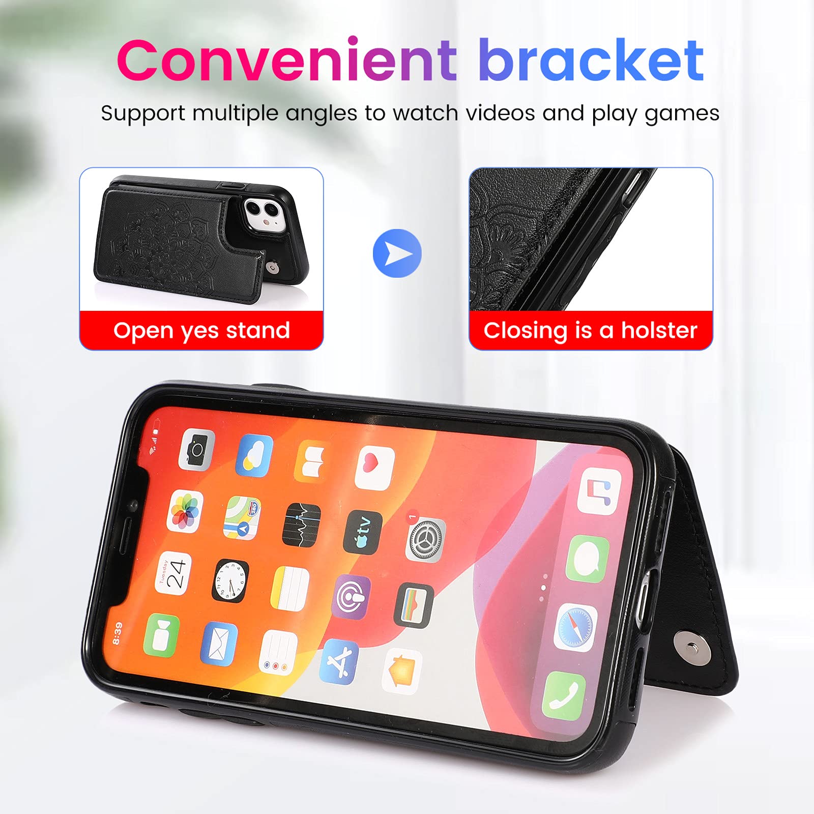 ACXLIFE 11 Case 11 Wallet Credit Holder Case,Protective Cover with Card Slot Holder and Slim Purse Leather Case for iPhone 11 6.1Inch(Black)