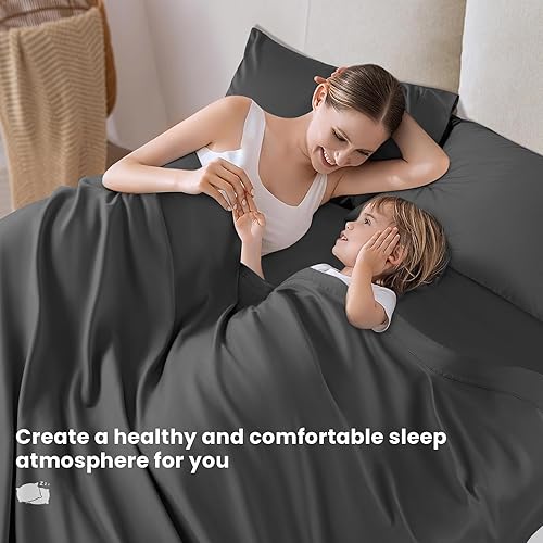 Miniatura 7 de LBRO2M Juego de sábanas de 100% algodón egipcio de 1200 hilos, tamaño Queen, juego de sábanas de 4 piezas, bolsillo profundo de 16 pulgadas, para