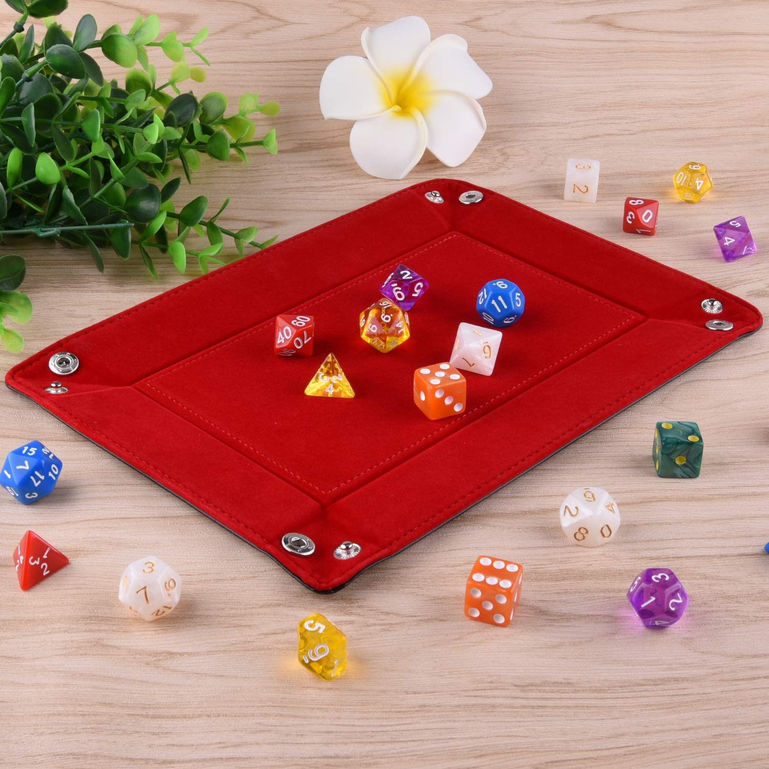 SIQUK Plateau à dés Double Face Pliant Cuir PU Velours Bordeaux pour D&D Jeux de Table