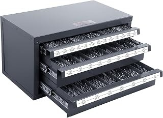 VEVOR Drill Bit Dispenser Cabinet, Three-Drawer Drill Bit Dispenser, Drill Bit Organizer Cabinet, Drill Dispenser Organizer Cabinet for Jobber Length Fractional Size 1/16" to 1/2" in 1/64" Increments