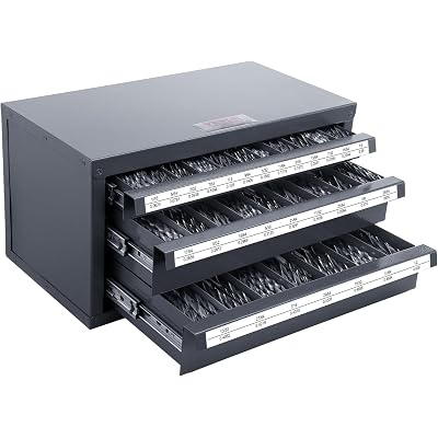 VEVOR Drill Bit Dispenser Cabinet, Three-Drawer Drill Bit Dispenser, Drill Bit Organizer Cabinet, Drill Dispenser Organizer Cabinet for Jobber Length Fractional Size 1/16" to 1/2" in 1/64" Increments