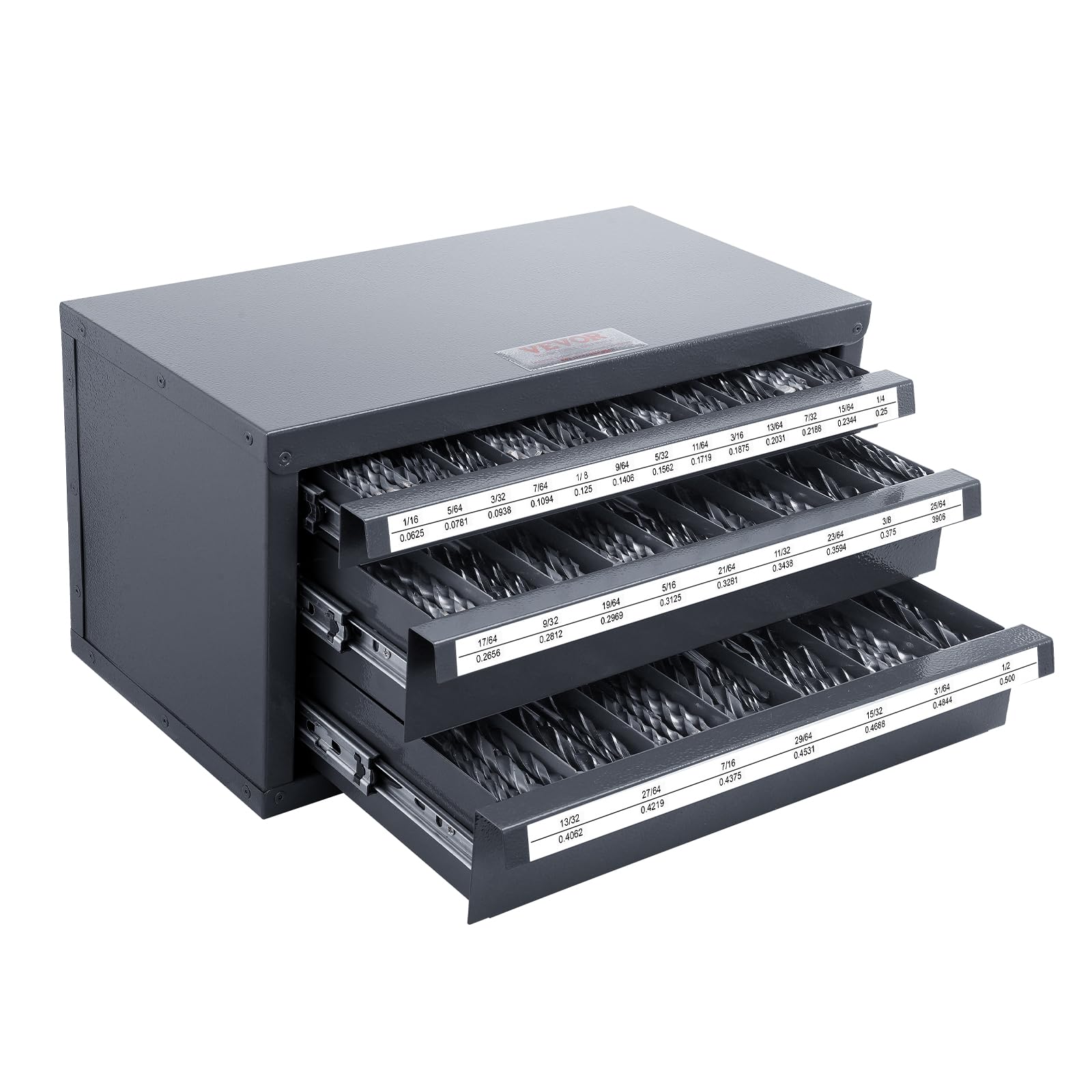 Photo 1 of **MINOR DAMAGE**
Drill Bit Dispenser Cabinet, Three-Drawer Drill Bit Organizer Cabinet for 1/16" to 1/2", Steel Drill Dispenser Organizer Cabinet with Labels, Stackable Drill Dispenser for Drill Bit Storage Three-Drawer (1/16" to 1/2")