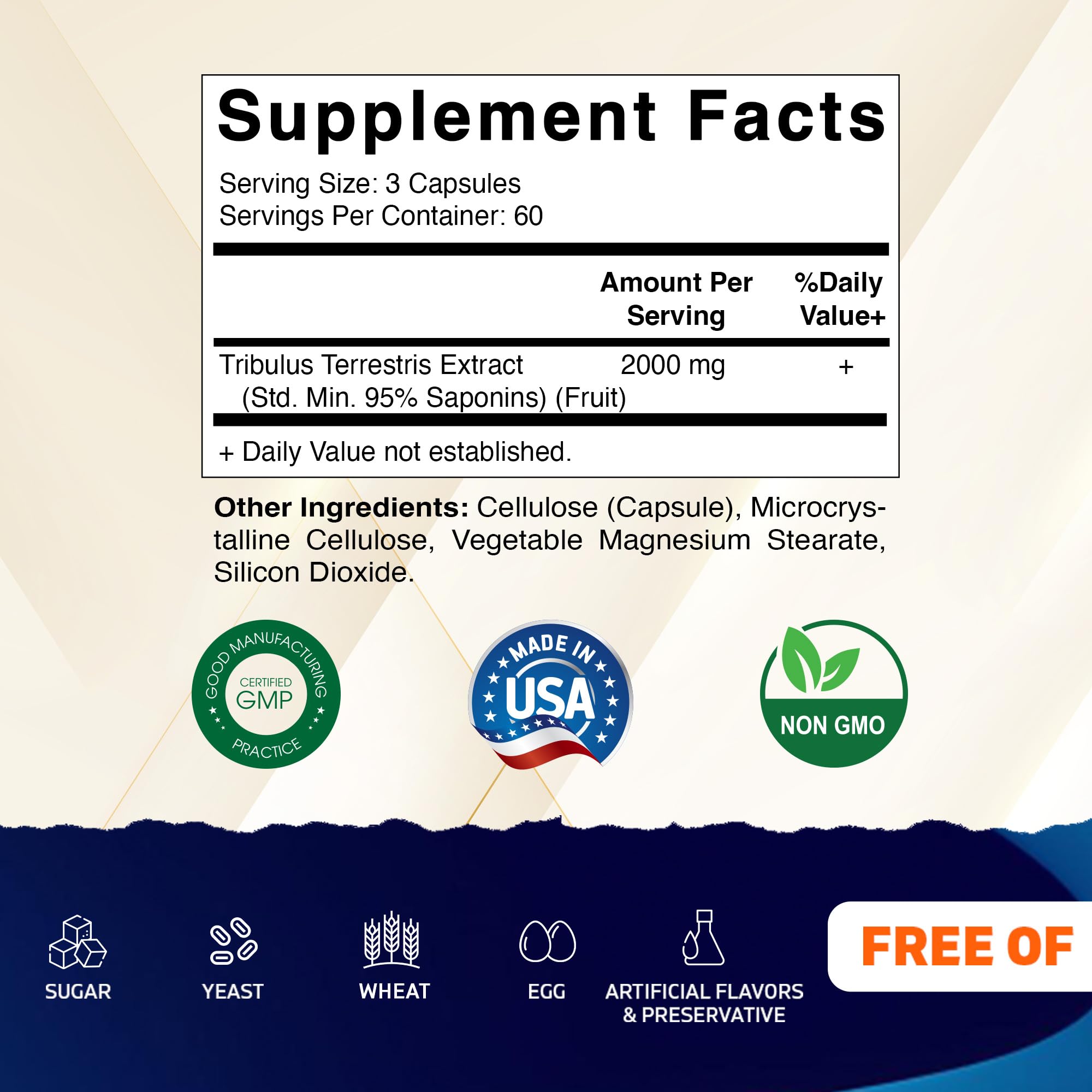 Vitamatic Tribulus Terrestris for Men - 2000 mg per Serving - 95% Saponins - 180 Vegetable Capsules - Made in the USA - Gluten Free & Non-GMO — Amazon image 2