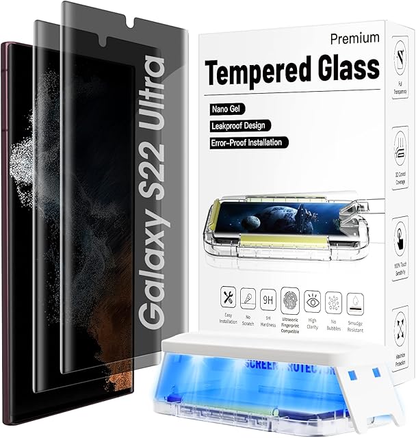(2 pcak) Privacy Glass Screen Protector for Galaxy S22 Ultra 5G anti-spy Tempered Glass Shield Compatible with Fingerprint 3D Curved Full Coverage,Case Friendly for Samsung Galaxy S22 Ultra 6.8