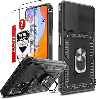 LeYi Hülle für Xiaomi Redmi Note 11 Pro 5G&4G/Note 12 Pro 4G Kameraschieber Schutzhülle& 2*Schutzglas Folie, Ringhalter Ständer Kamera Cover Militärische Rüstung Handyhülle Handy Hüllen Schwarz