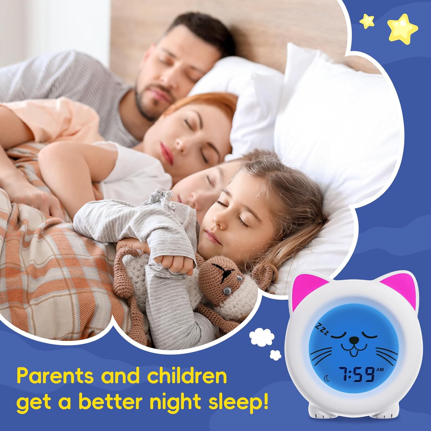B&H Sleep Trainer Clock for Toddler - Rechargeable Kid Ok to Wake Clock, Cute Cat Girls Alarm Clock, Drop Proof, Night Light, Science-Backed Lighting for Peaceful Sleep and Ready to Rise Mornings