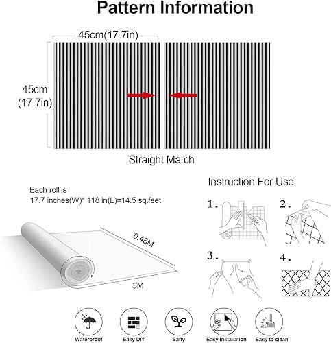 Miniatura 5 de weiseni Papel tapiz adhesivo para despegar y pegar, paneles de listones de grano de madera blanca y negra, encimeras, moderno, extraíble, apto para