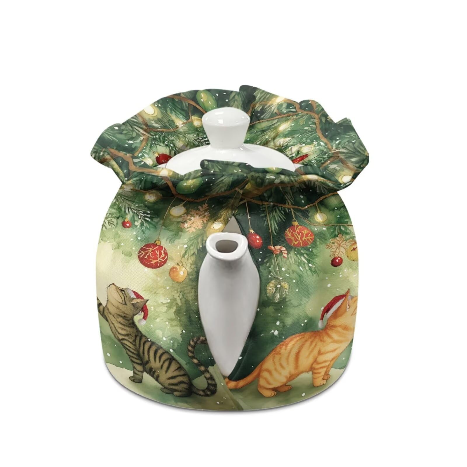 Freewander Christmas Cat Cover of Teapot Kettle Dust Cover Teapot Warmer Cover Christmas Insulated Breakfast Pot Cover Tea Cosy Cotton for Home Party Restaurant