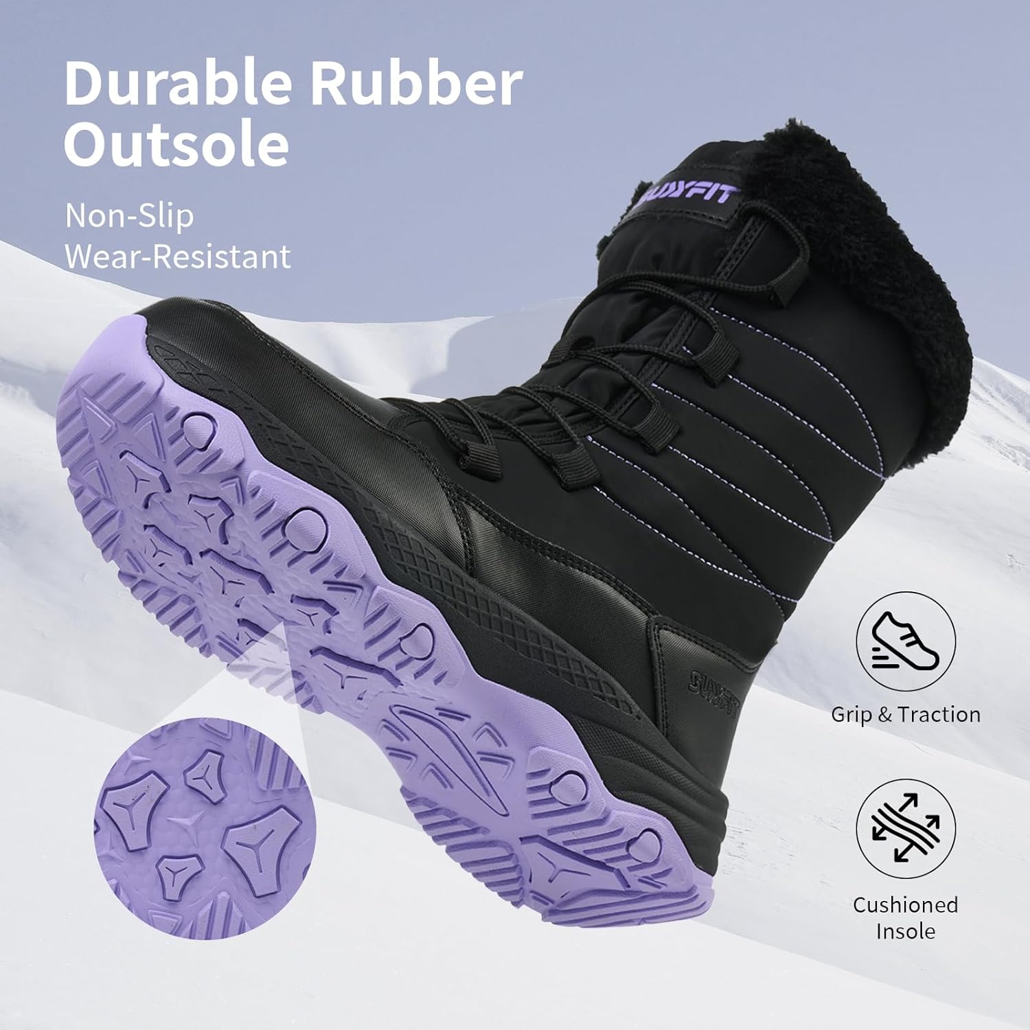 Snow Boots for Women Waterproof Mid-Calf Booties Winter Hiking Boot Durable Warm Fur Lined Boot Non-Slip Warm Climbing Shoes Walking, Cold Weather - Image 4