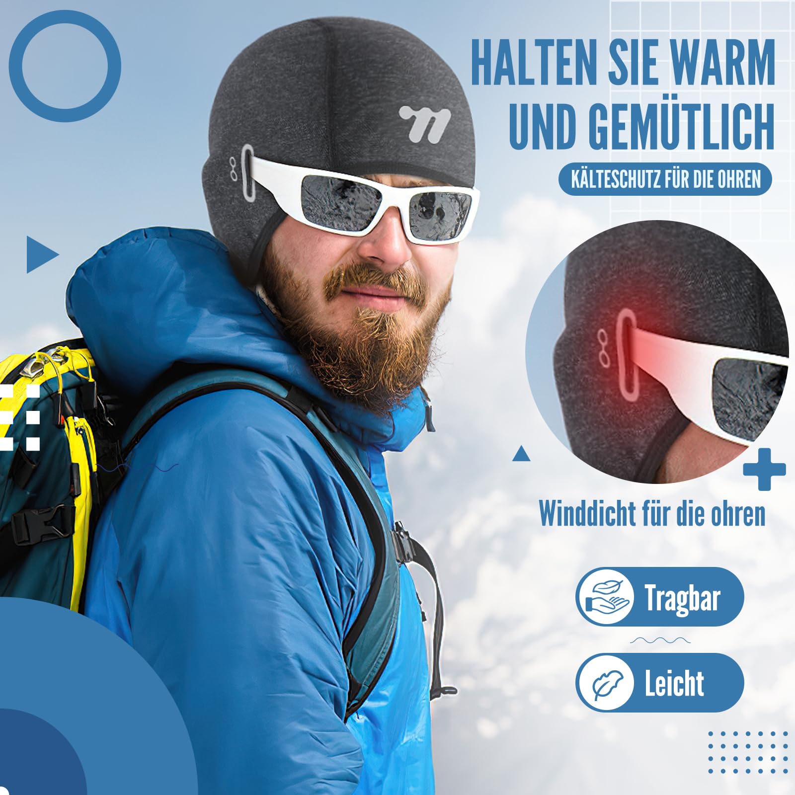 WESTGIRL Czapka rowerowa, czapka pod kask dla mężczyzn i kobiet, ciepła, wiatroszczelna czapka zimowa, czapka sportowa ogrzewacz do biegania, jazdy na rowerze, jazdy na nartach, snowboardzie i motocyklu