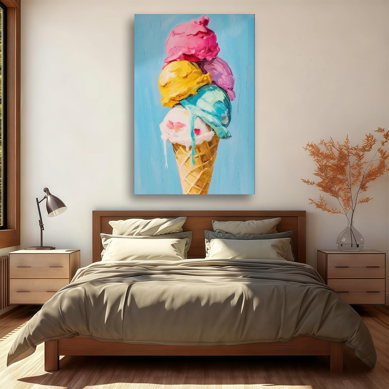 Colorful Kitchen Wall Art, Ice Cream Canvas, Ice Cream Framed Poster, Kitchen Wall Decor Gifts Ready To Hang (Framed,24×36 inch)