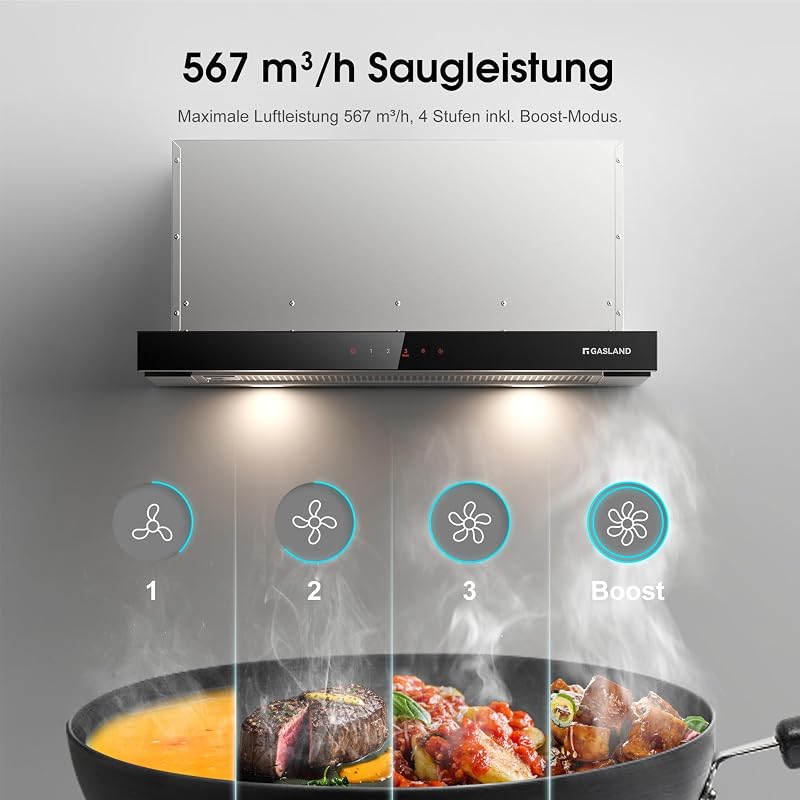 GASLAND BR60SS 60cm Páraelszívó A++ Üvegfront Szenzoros Érintésvezérlés 566m³/h