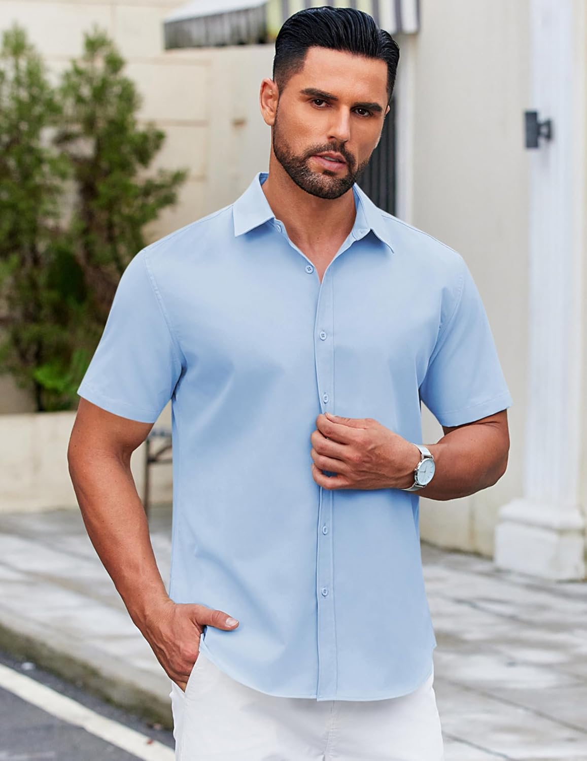 COOFANDY Men's Casual Dress Shirt Short Sleeve Button Down Shirts Summer Wedding Untucked Shirt - Image 3