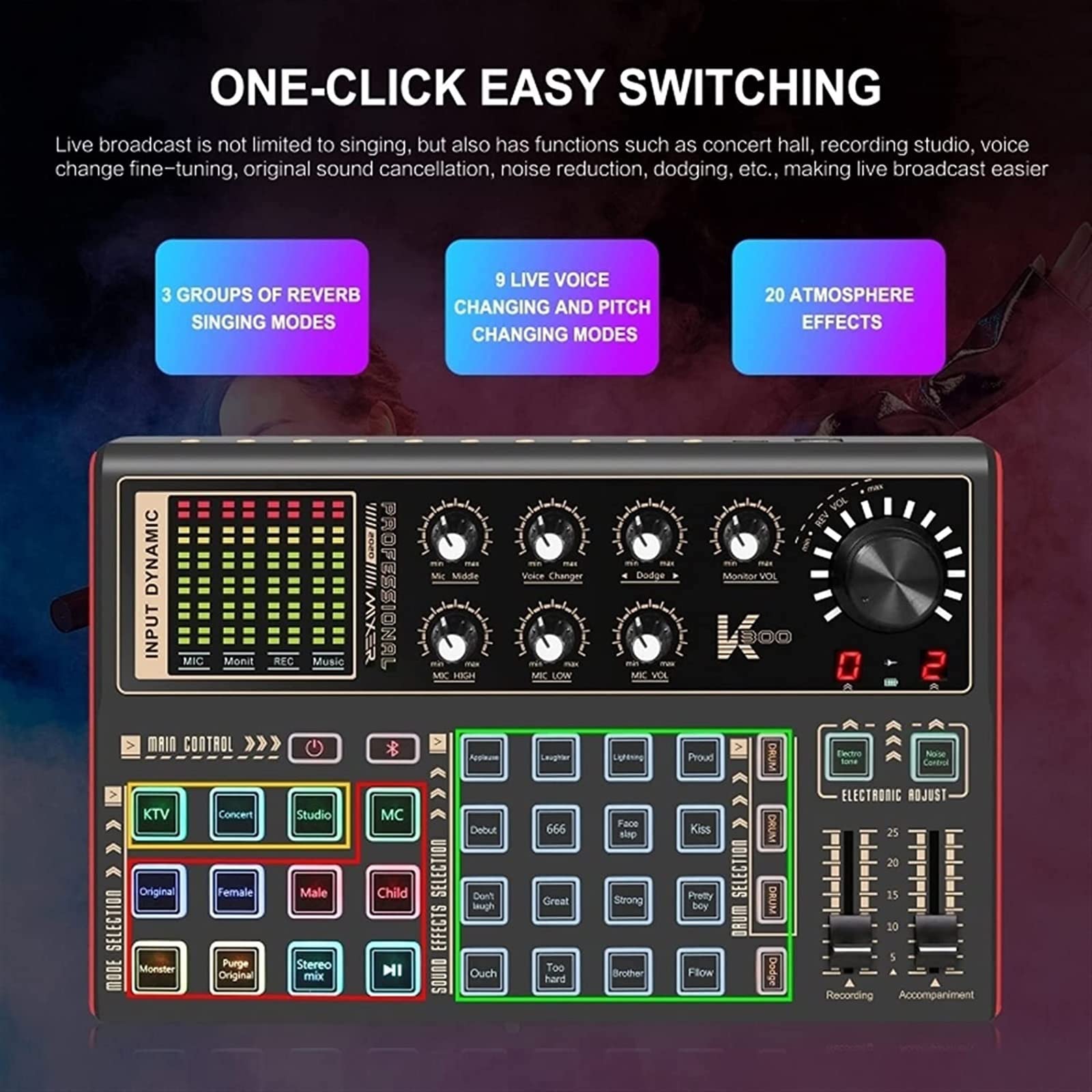 Mezclador de audio profesional, efectos tarjeta sonido sin pérdida, grabación en vivo, mezclador for teléfono, PC, computadora, estudio, fiesta