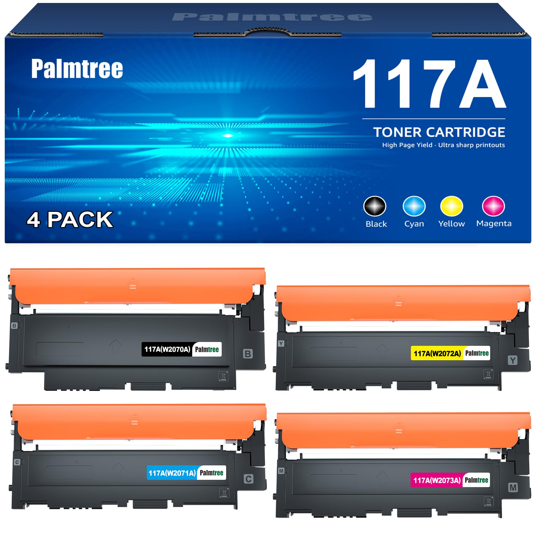 Palmtree 117A Kompatibel für HP 117A Toner HP Color Laser MFP 178nwg Toner Color Laser MFP 179fwg Toner Set 179fnw 178nw 150nw 150a W2070A W2071A W2072A W2073A Schwarz Cyan Gelb Magenta 4er-Pack
