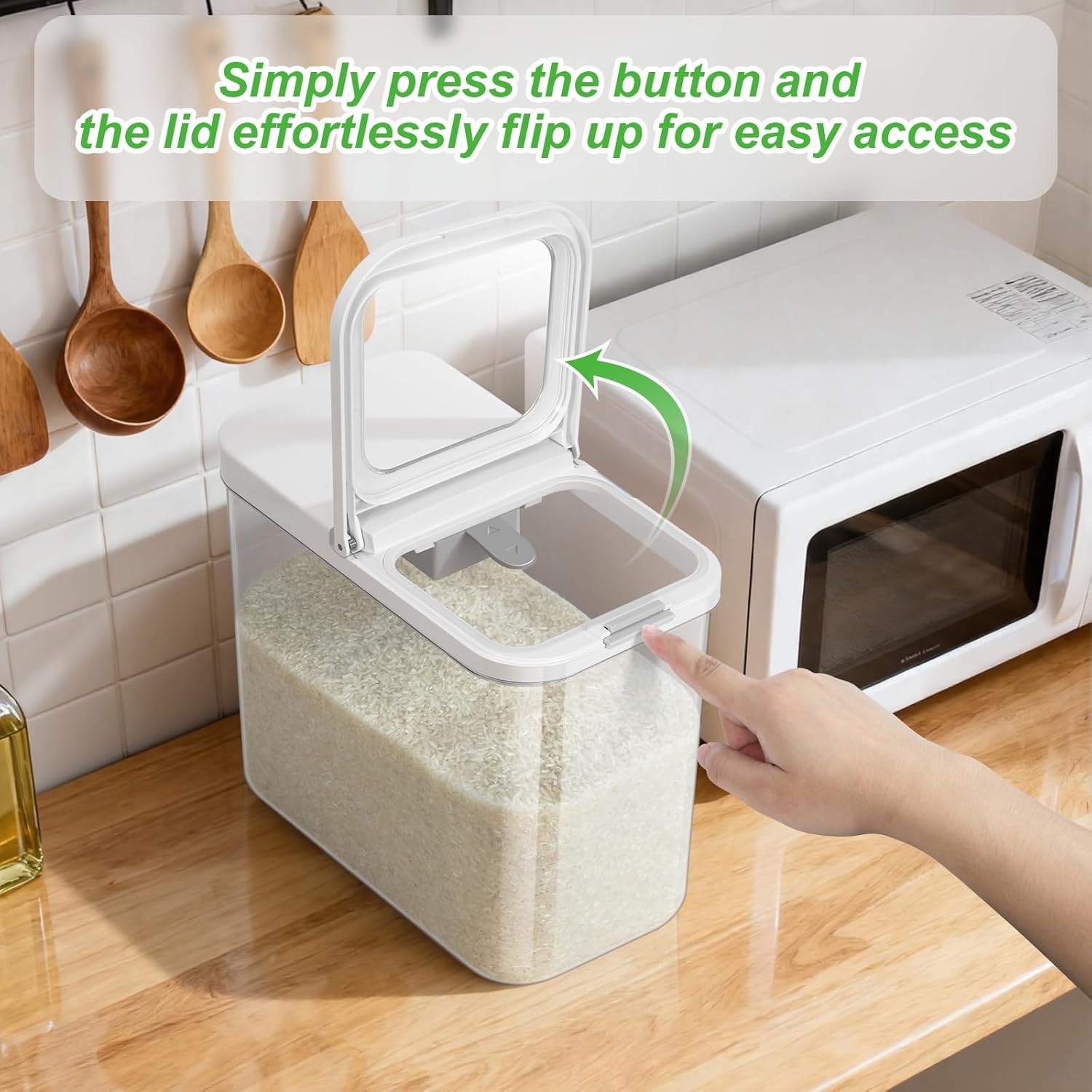 Rice Flour Storage Container - 12.7 Qt | 25 Lbs Crystal-Clear Plastic Food Storage Container Bin with Pop-up Lid for Grains Beans, Dry Food Holder for Kitchen Pantry Organization and Storage - Image 2