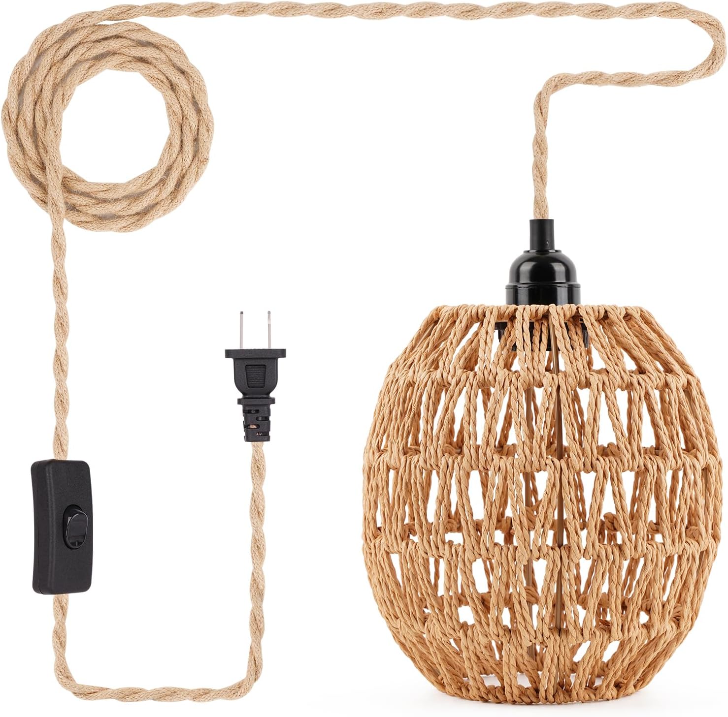 FRIDEKO HOME Hanging Lamps Hanging Light 15ft Plug in Pendant Light - Pendant Light with On Off Switch Plug in Cord Pendant Light Fixture E26 E27 Light SocketCord for Bedroom Living Room (Bohemia)