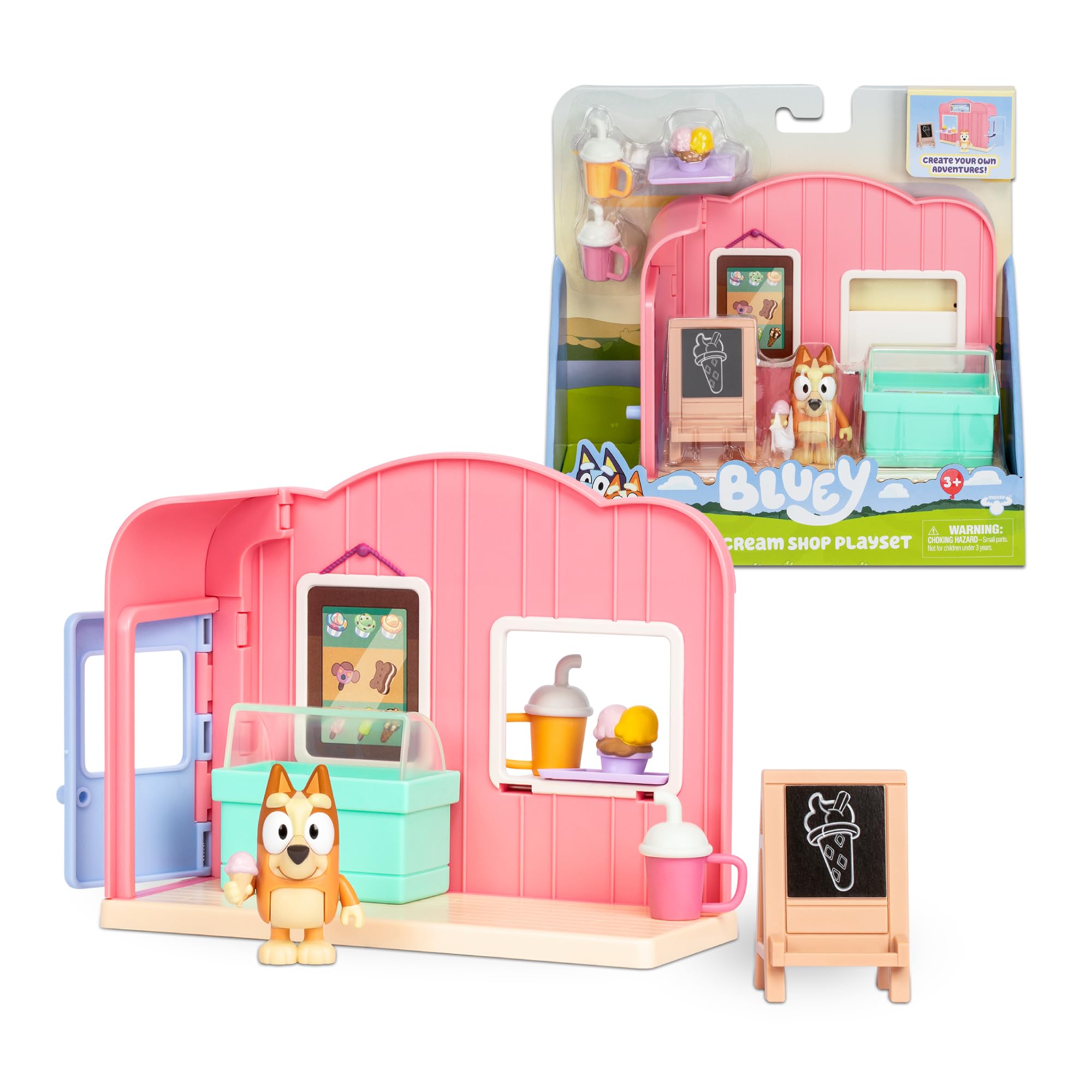 BLUEY - Mini Playset Tienda de Helados, muñecos de la perrita Azul, Figuras de la Serie Infantil, Tienda de Helados con Figura, congelador, Helado, Bingo, Cartel de Helados, Famosa (BLY70100)