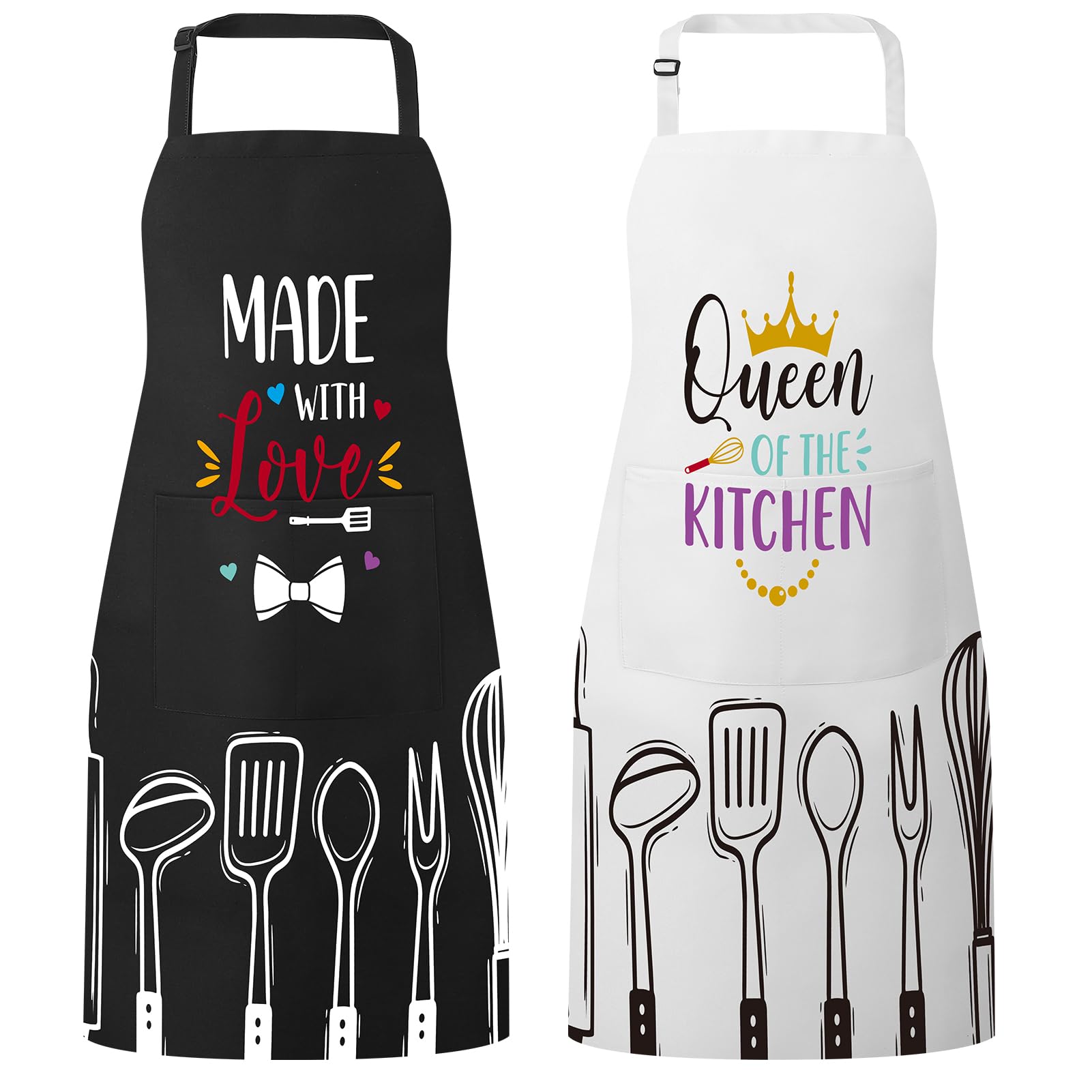 Meng Jiaran 2 Pack Aprons with Pockets for Women Adjustable Kitchen Apron