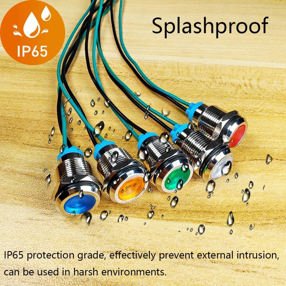Gebildet 4pcs 12mm 3V-4.5V-5V-6V-7.5V-9VDC LED Metal Indicator Light Waterproof Signal Lamp Pilot Dash Directional Car Truck Boat with Wire(Red/Orange/Blue/Green) image 5