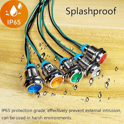 Miniatura 5 de 4 unids 0.472 in 3V-4.5V-5V-6V-7.5V-9VDC LED Indicador de Metal Luz impermeable Señal Lámpara Piloto Dash Direccional Coche Camión Barco con Alambre