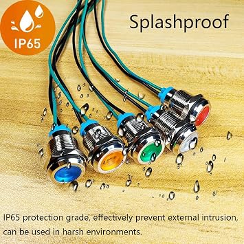 Gebildet 4pcs 12mm 3V-4.5V-5V-6V-7.5V-9VDC LED Metal Indicator Light Waterproof Signal Lamp Pilot Dash Directional Car Truck Boat with Wire(Red/Orange/Blue/Green)