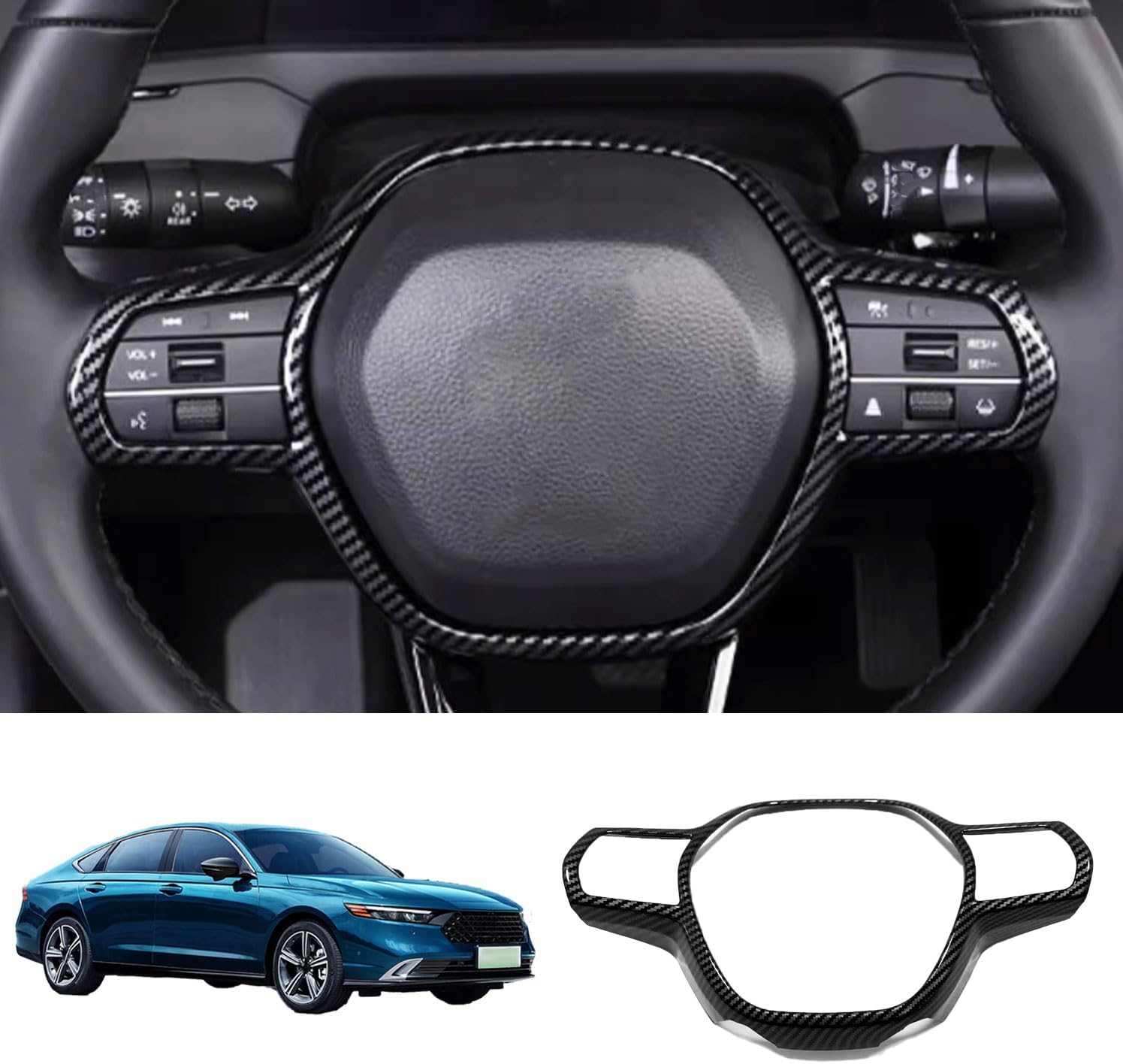 Steering Wheel Cover Trim Fit for Honda Accord，Civic，CR-V，HR-V，2023 2024 2025 Interior Accessories（ABS Carbon Fiber）