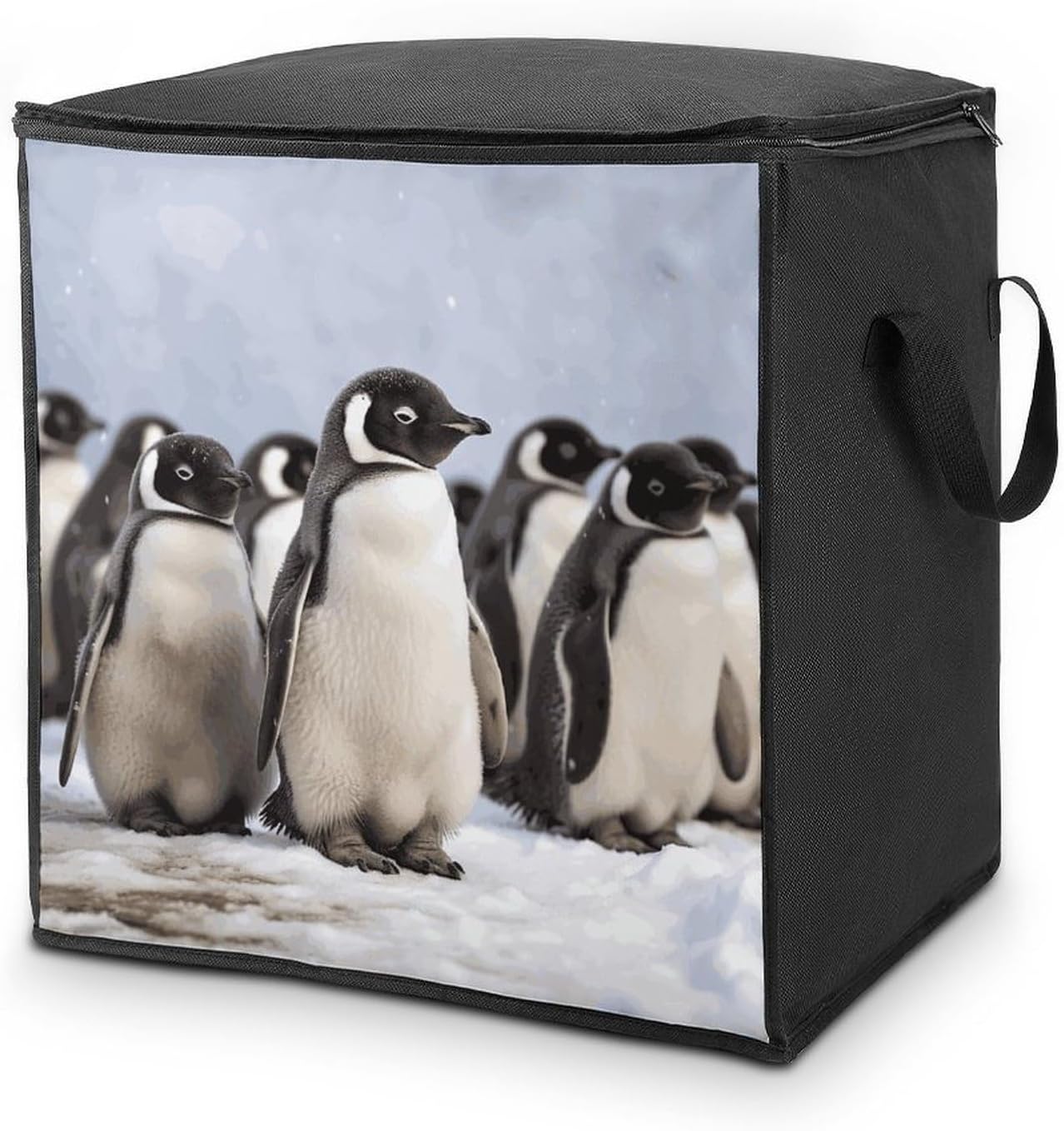 Large Young Penguins With Snow Storage Bags with Handle Foldable Closet Organizers Clothes Storage Bins Bedding Storage Containers Fabric Moving Bags Blanket Comforter Storage Bag 70L