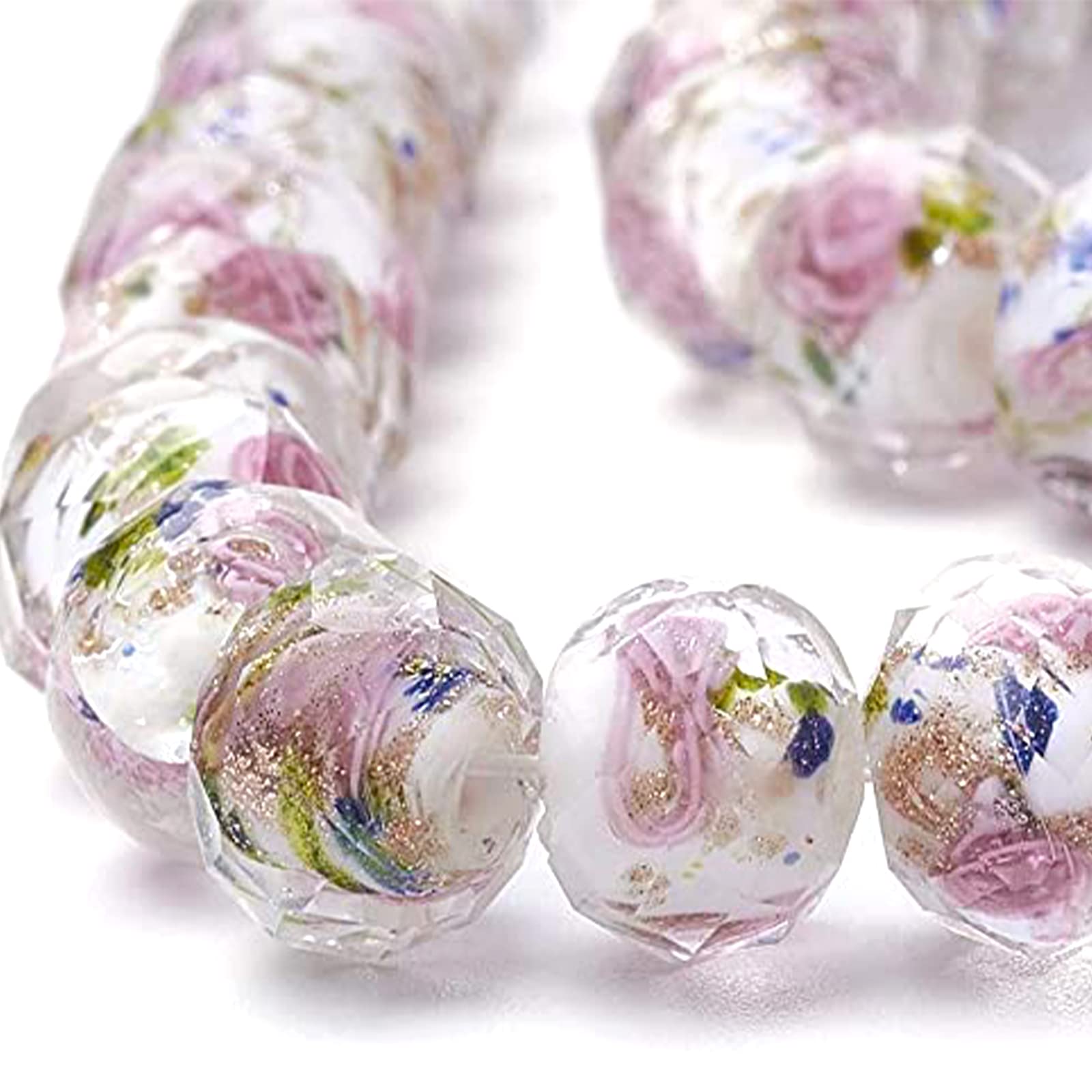 OLYCRAFT Perle oro sabbia lampwork perline fiore interno perline di vetro distanziatore sfaccettato perline allentate ciondoli ciondoli per artigianato fai da te braccialetti collana creazione di