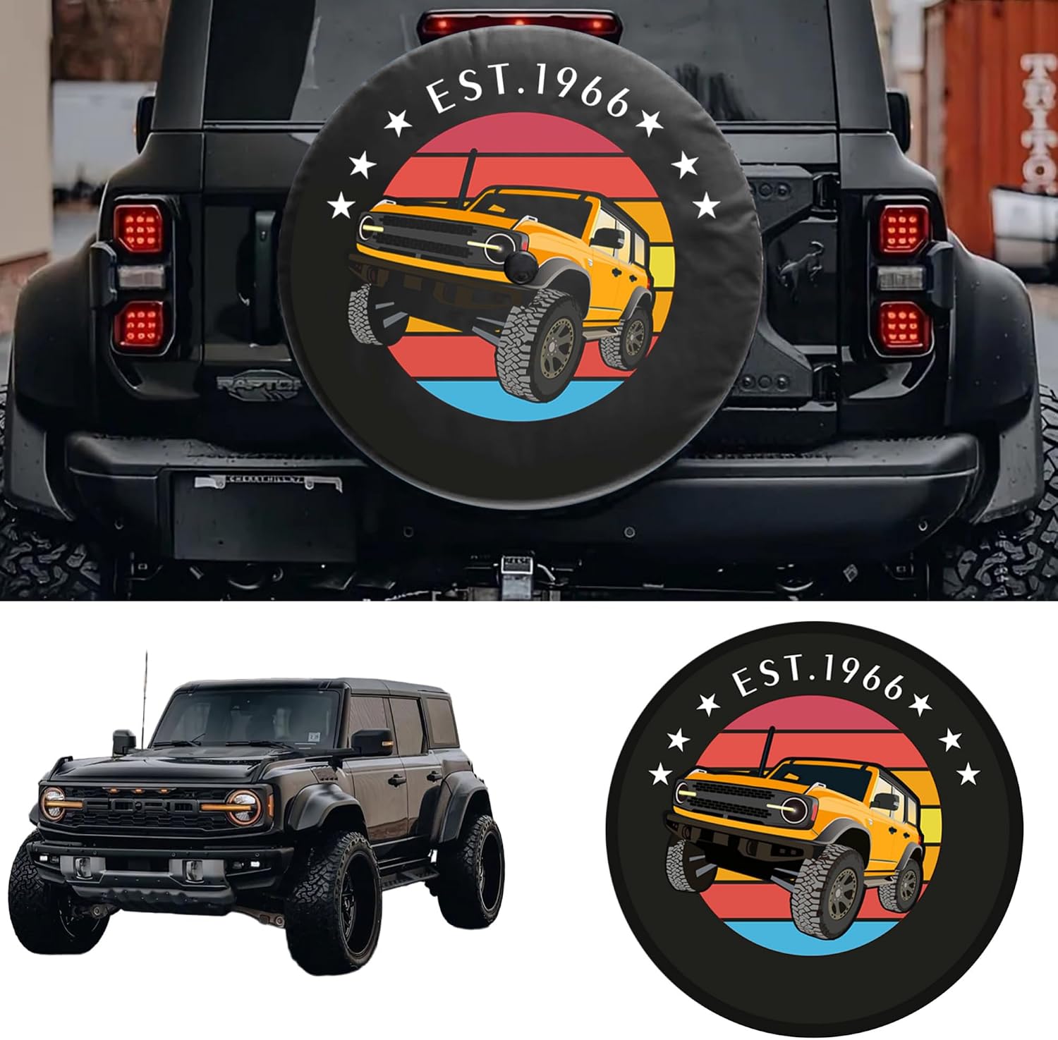 32 Inch Spare Tire Cover Compatible with 2021–2026 Ford Bronco,Fits 255/75R17, 265/70R17 & 255/70R18 Tires&255/70R16, PVC Leather with UV Printed Design, Sunproof Frost-Resistant (Yellow, 32)