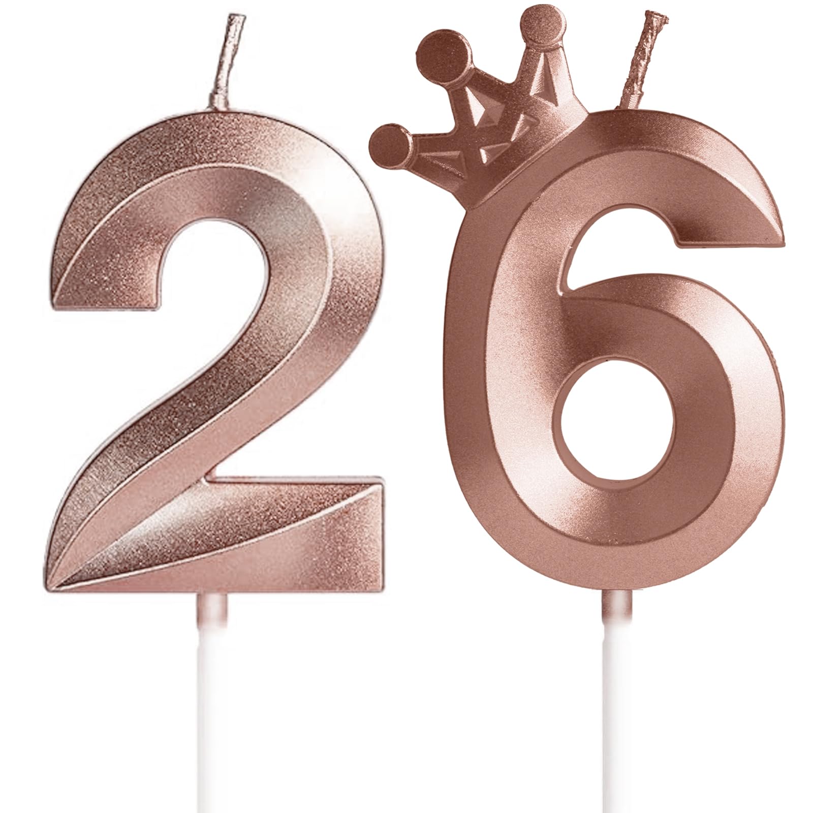 Yiran Geburtstagskerzen Zahl 26, Roségold Zahlenkerze mit Krone, Zahlen 26 Kerzen Geburtstag, Kerzen für Kuchen,Tortendekoration für Frauen Männer Erwachsene, Geburtstagsfeier, Jubiläum, Partyzubehör