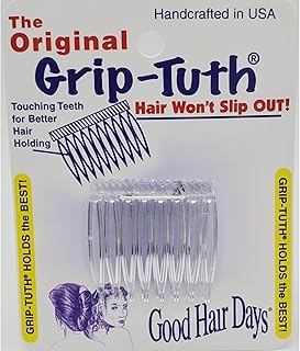 Good Hair Days Grip-Tuth Combs - 1 1/2" Side Combs, For All Types Of Hair, Decorative & Styling Women Accessories - Crystal, Set Of 2