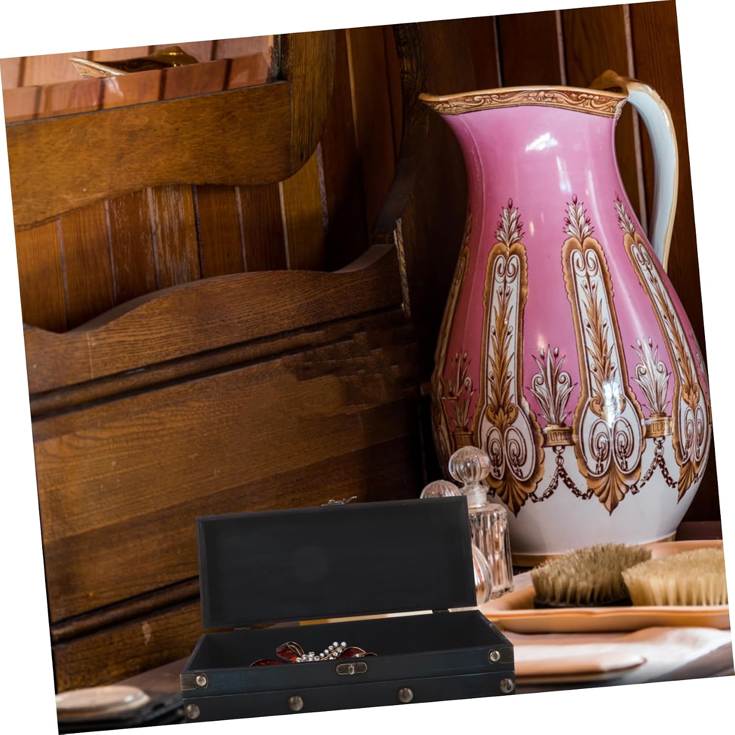ULTECHNOVO Sturdy Wooden Jewelry Case Vintage Style Storage Chest for Necklaces Earrings