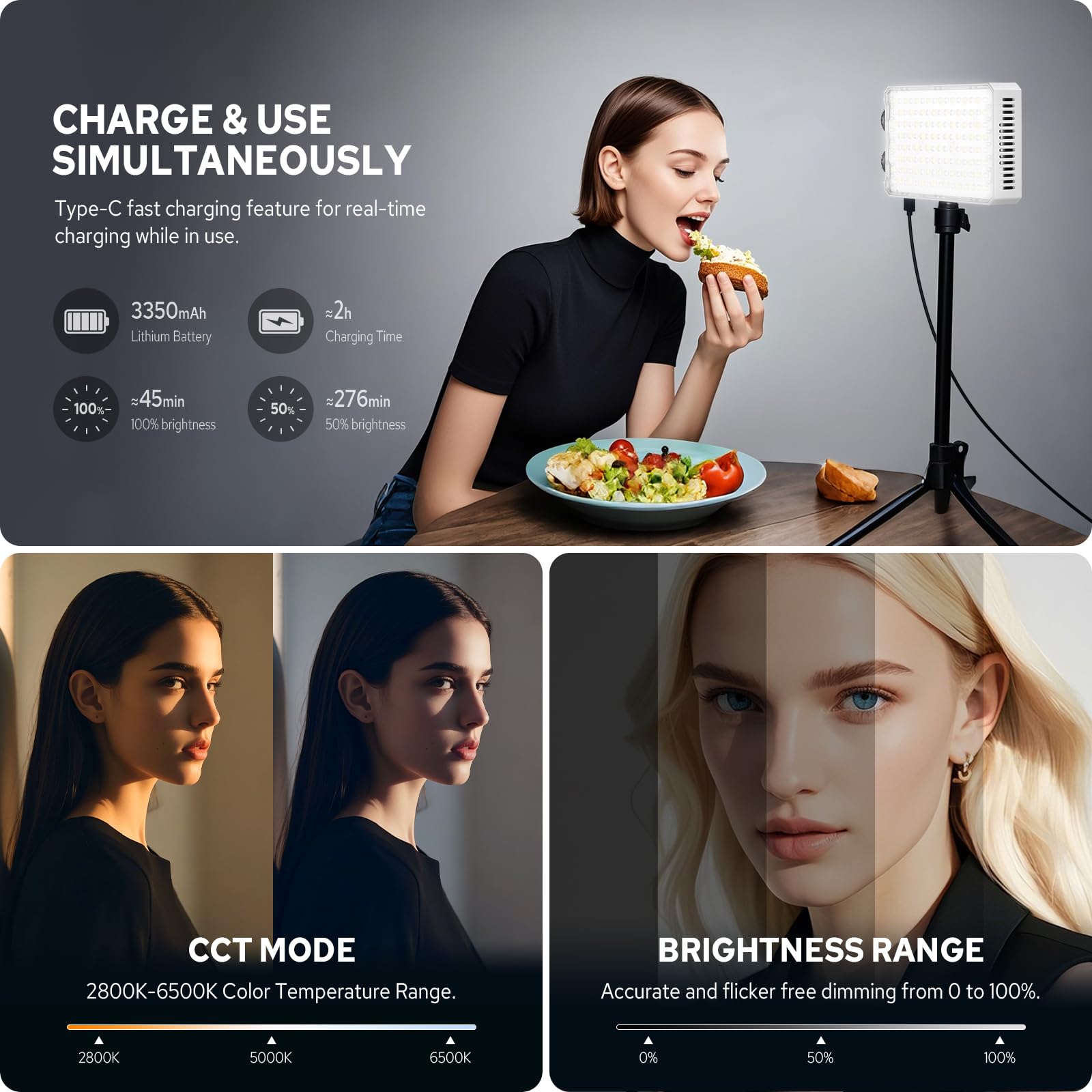 GODOX LITEMONS C30Bi LED Luce Video Light Bicolore 2800K-6500K, 3400mAh Ricaricabile Luce del Pannello, CRI 94 TLCI 96 LED Pocket Fill Light