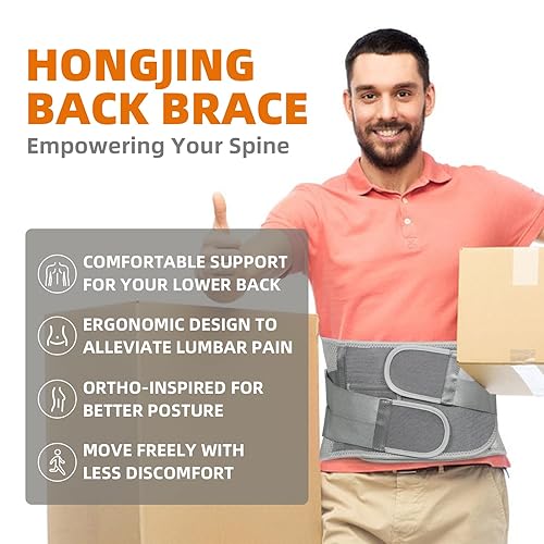 Miniatura 2 de HONGJING Cinturón lumbar de compresión para aliviar el dolor de espalda, soporte lumbar con 7 estancias para mujeres y hombres, y alivio del dolor