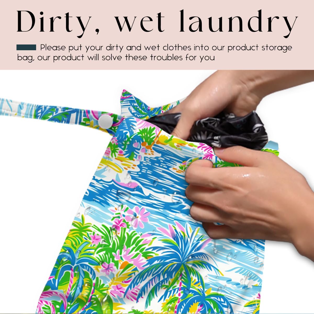 Wet Bag, Wet Dry Bag, Waterproof Swim Bags, Machine Washable Reusable Bags for Beach, Pool, Diapers, and Dirty Yoga Gym Clothes(Watercolor Palm Tree & Beach Pattern