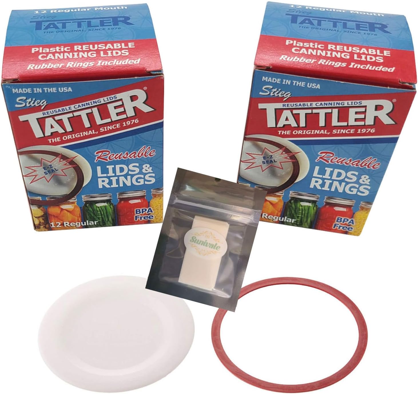 Reusable Canning Lids Bundle Includes 24 Regular Mouth Tattler Lids and Rings and 24 Dissolvable Jar Labels For Use With Hot Water Bath, Vacuum Sealer and Pressure Canning Methods Made in USA