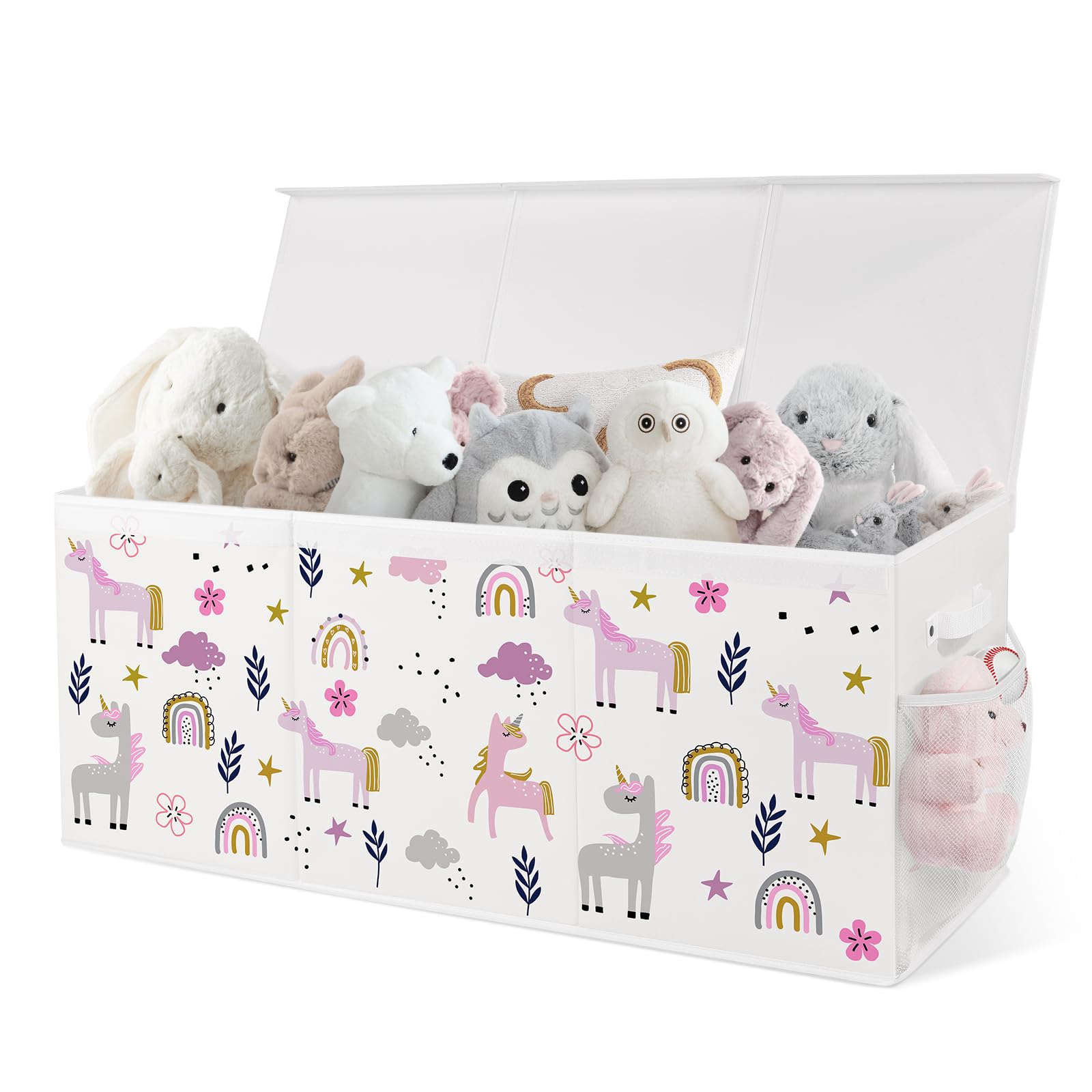 Spielzeugkiste Aufbewahrungsbox mit Deckel Kinder 96 x 32 x 40 cm, Faltbare und Platzsparend für Kinderzimmer - Einhorn