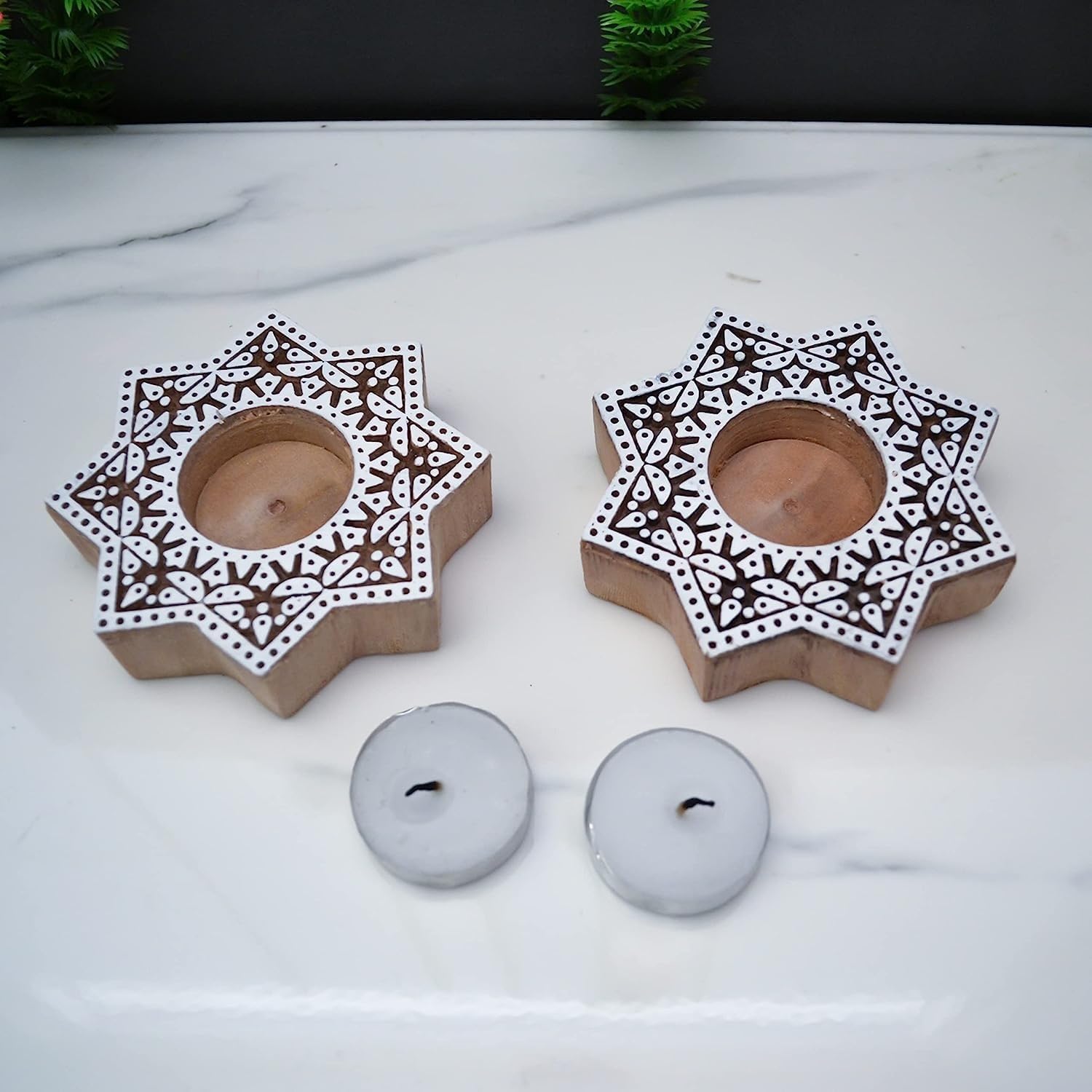 INDACORIFY Portavelas de Madera navideña para Festivales Diwali, artículos de decoración para decoración Interior y Exterior, Soporte para Velas Fastivals (100)