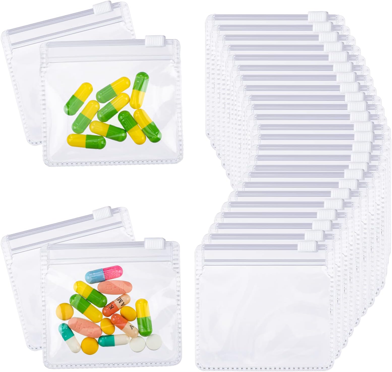 Nuanchu 24 Pieces Pill Pouch Bags Zippered Pill Pouch Set Reusable Pill Baggies Clear Plastic Pill Bags Travel Medicine Organizer Storage Pouches with Slide Lock for Pills and Small Items