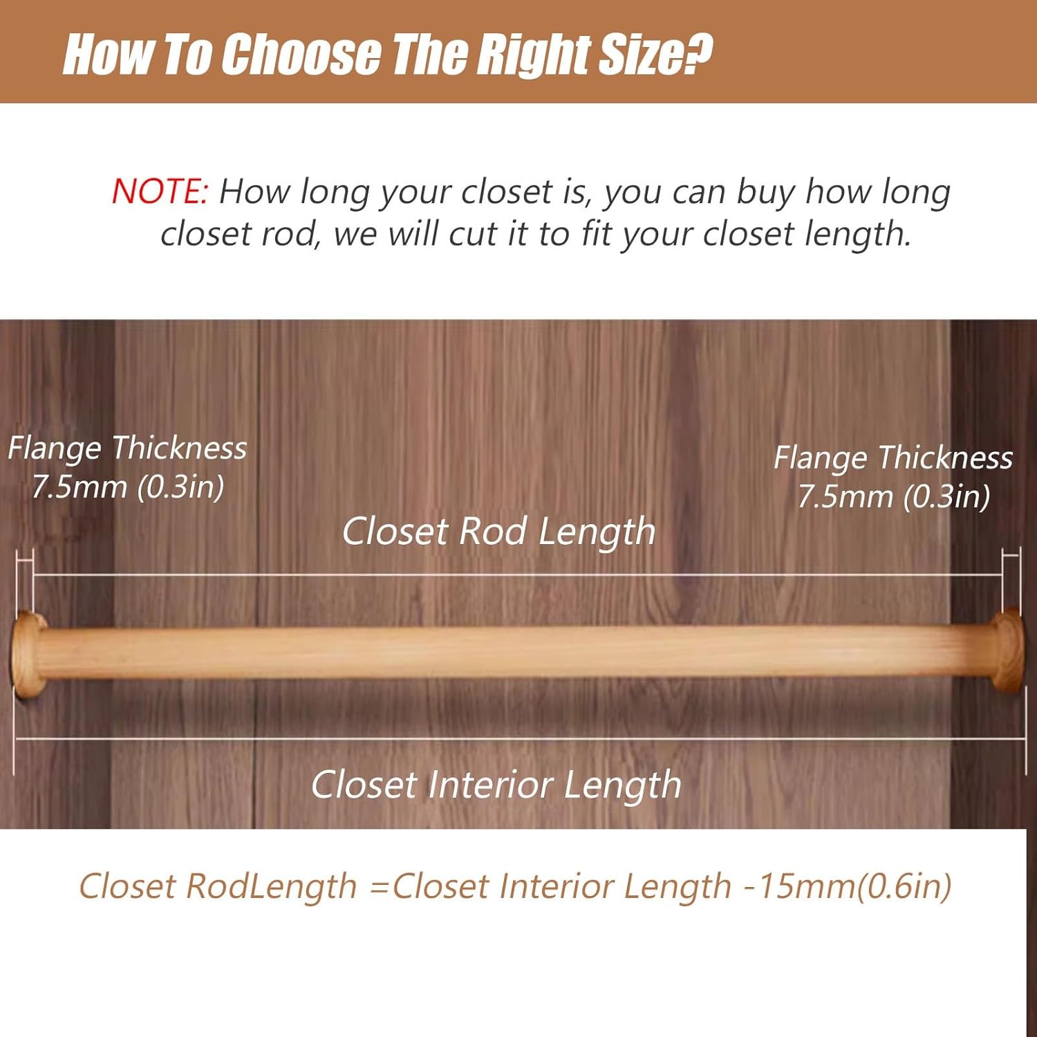 Wooden Oval Closet Rod Polished, Wardrobe Rod for Wardrobe Bathroom Curtain Clothing Store, 10-60 Inches Long Wardrobe Closet Rod with End Supports,Dark Wood Color-Length 45in/114.3cm