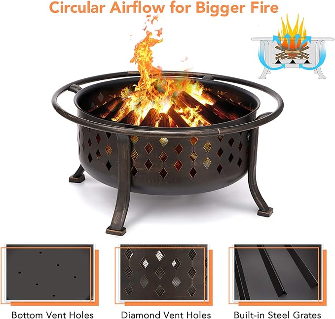 Brasero de Acero para Exterior de 36 Pulgadas con Parrilla miniatura 8