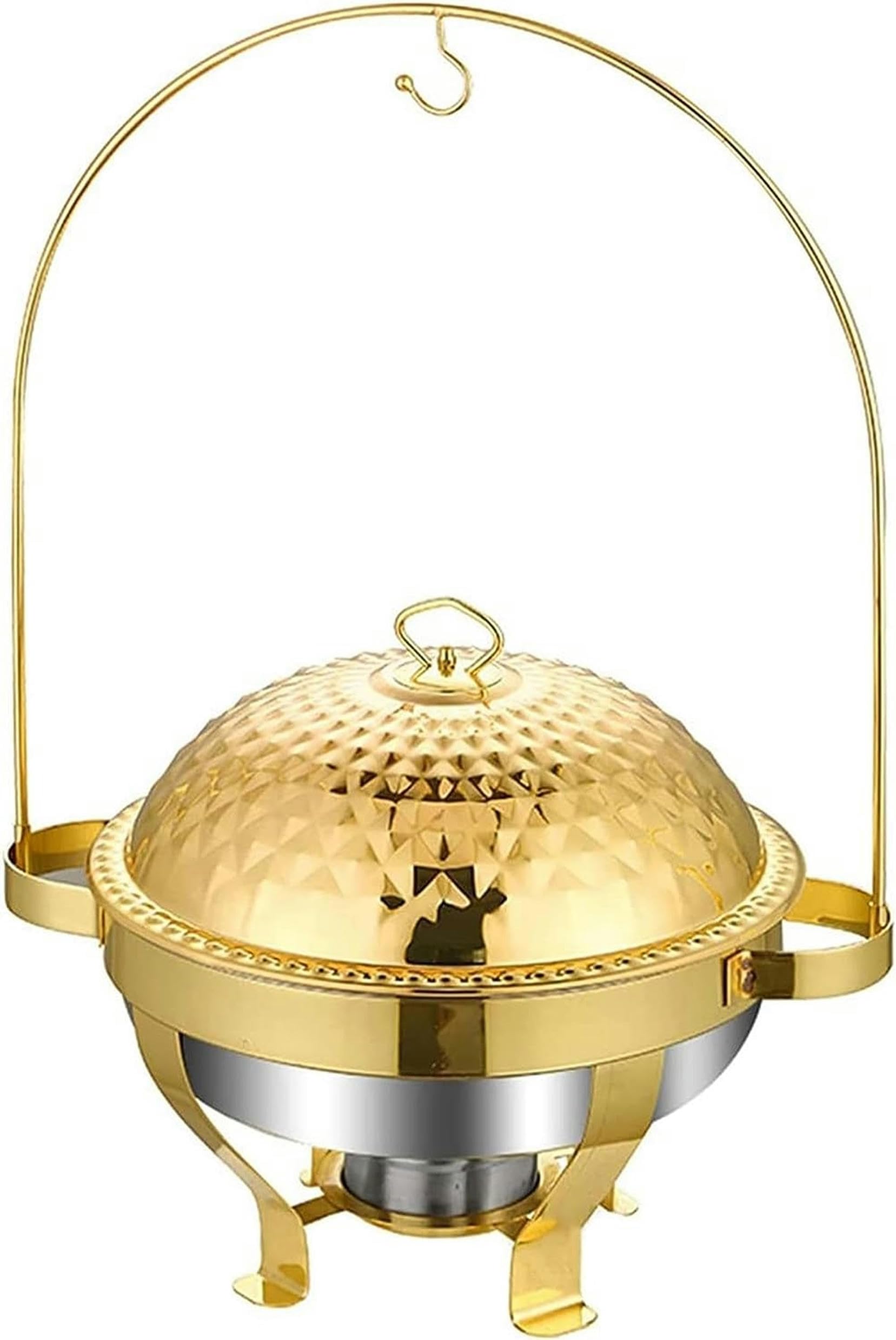Chafing Dish in acciaio inossidabile dorato con gancio, set di contenitori riscaldanti per buffet di catering, include teglia per cibo, teglia per acqua, contenitore per combustibile, per feste, mat